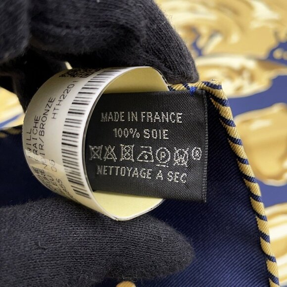 HERMES Gavroche Scarf Freshly Painted Size 45 Silk100% Blue Noir/Bronze H892685S - Picture 3 of 4
